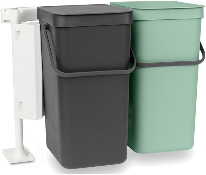 Brabantia Sort and Go Einbaubehälter, 2 x 16 l, Jadegrün/Grau Dark Grey & Jade Green 2 x 16 Liter Ei