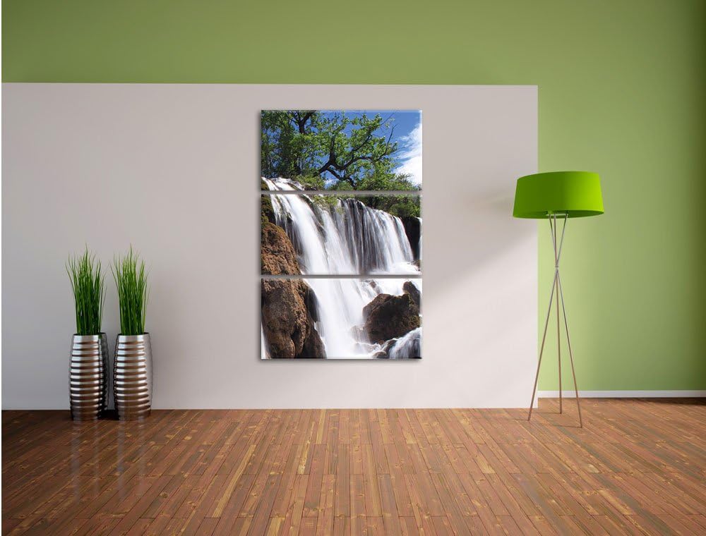 Pixxprint prachtvoller Wasserfall im Dschungel 3-Teiler Leinwandbild 120x80 Bild auf Leinwand