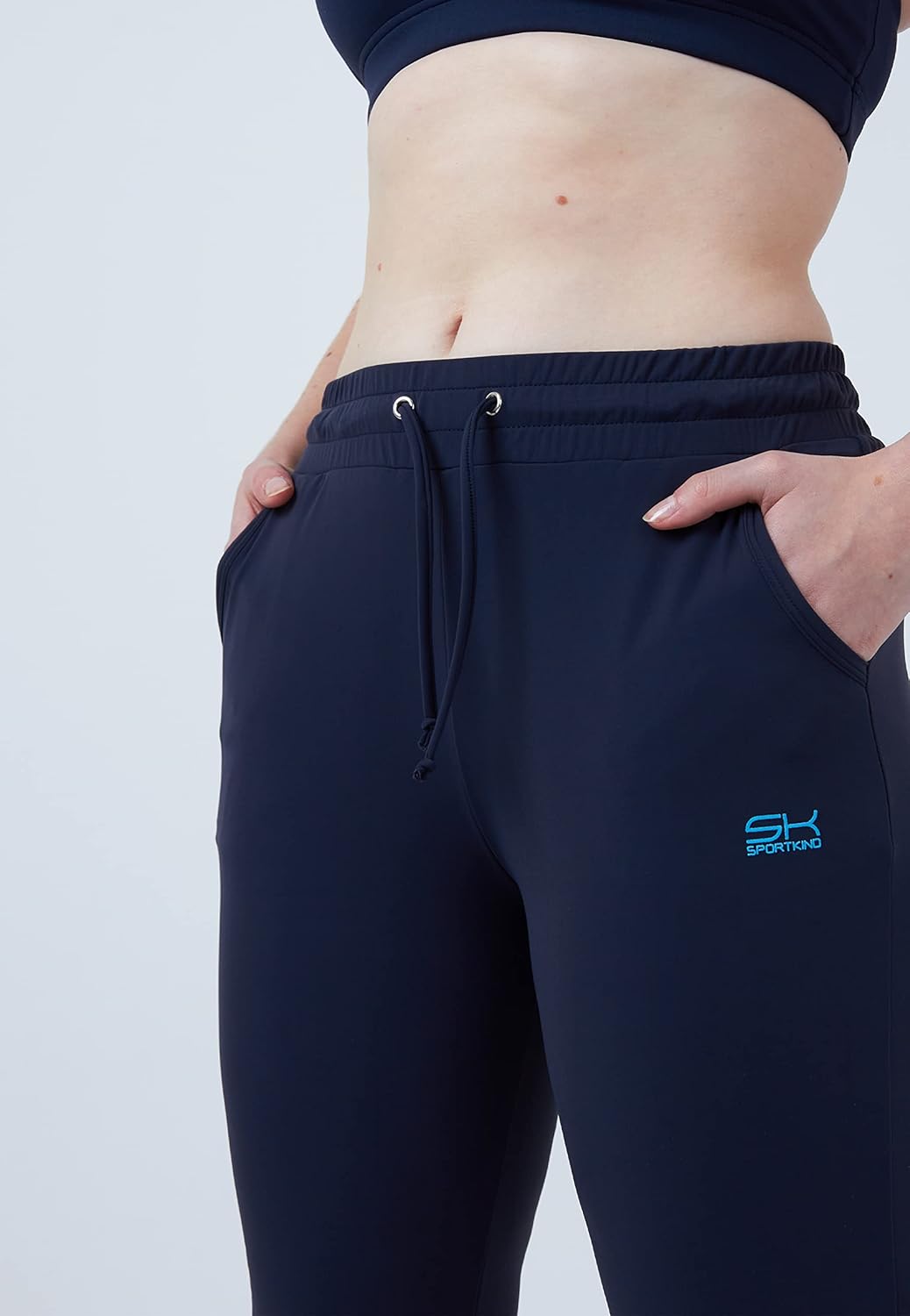 Sportkind Mädchen &amp; Damen Tennis, Fitness, Sport Trainingshose lang mit Taschen, atmungsaktiv S Navy