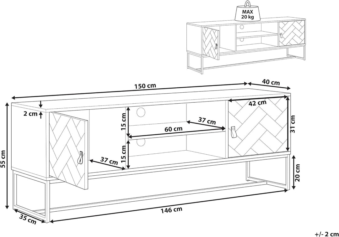 Modernes Lowboard heller Holzfarbton / weiss 2 Türen Nueva