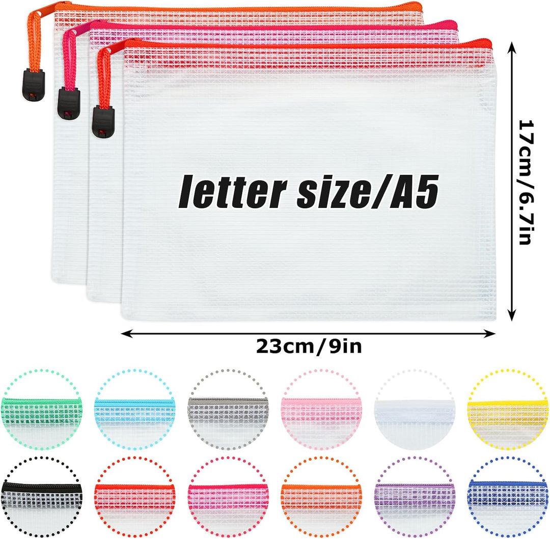 ASelected 36 Stücke Dokumententasche A5 Reissverschluss Bunte, Mesh Kunststoff Reissverschlusstasche
