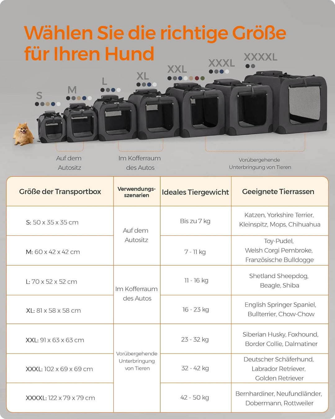 Feandrea Hundebox faltbar, Transportbox Hund, L, Hundetasche, Oxford-Gewebe, Netzstoff, atmungsaktiv