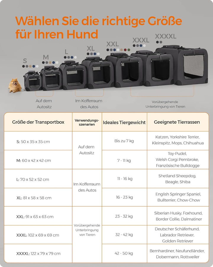 Feandrea Hundebox faltbar, Transportbox Hund, L, Hundetasche, Oxford-Gewebe, Netzstoff, atmungsaktiv