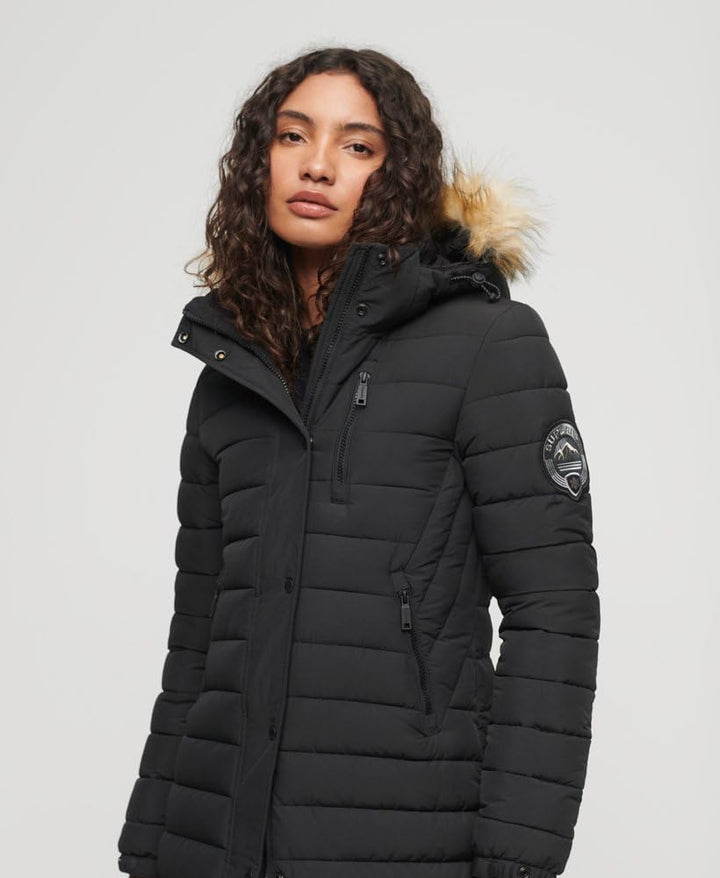 Superdry Damen Fuji Hooded Longline Puffer Jacke 36 Schwarz, 36 Schwarz