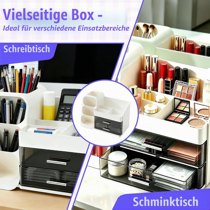 Grosser Makeup Kosmetik Organizer mit Schubladen – 3-in-1 Aufbewahrungsbox für Pinsel &amp; Kosmetik, st