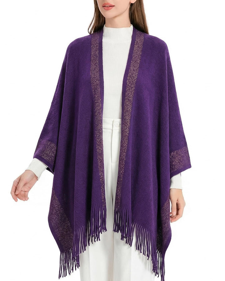 ZLYC Damen Weiche Schlichte Poncho Capes Retro Cardigans Pullover Violett, Violett