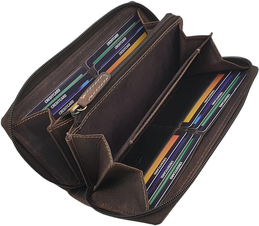 Grosse Vollrindleder Damen Geldbörse / Geldbeutel / Portemonnaie / Geldtasche / Portmonee rundherum