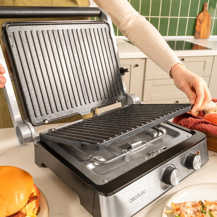 Cecotec Elektrischer Grill Rock'nGrill Blaze, 2400W, RockStone-Beschichtung, Leichte Reinigung, 180°