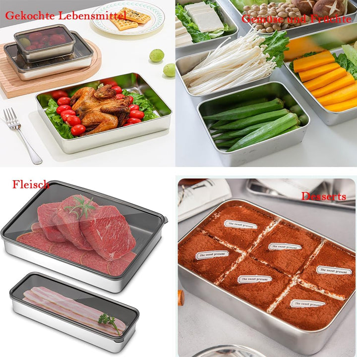 Kongming 4 Stück Edelstahl Aufschnittboxen für Kühlschrank Wurst Aufbewahrung Vorratsdosen mit Decke