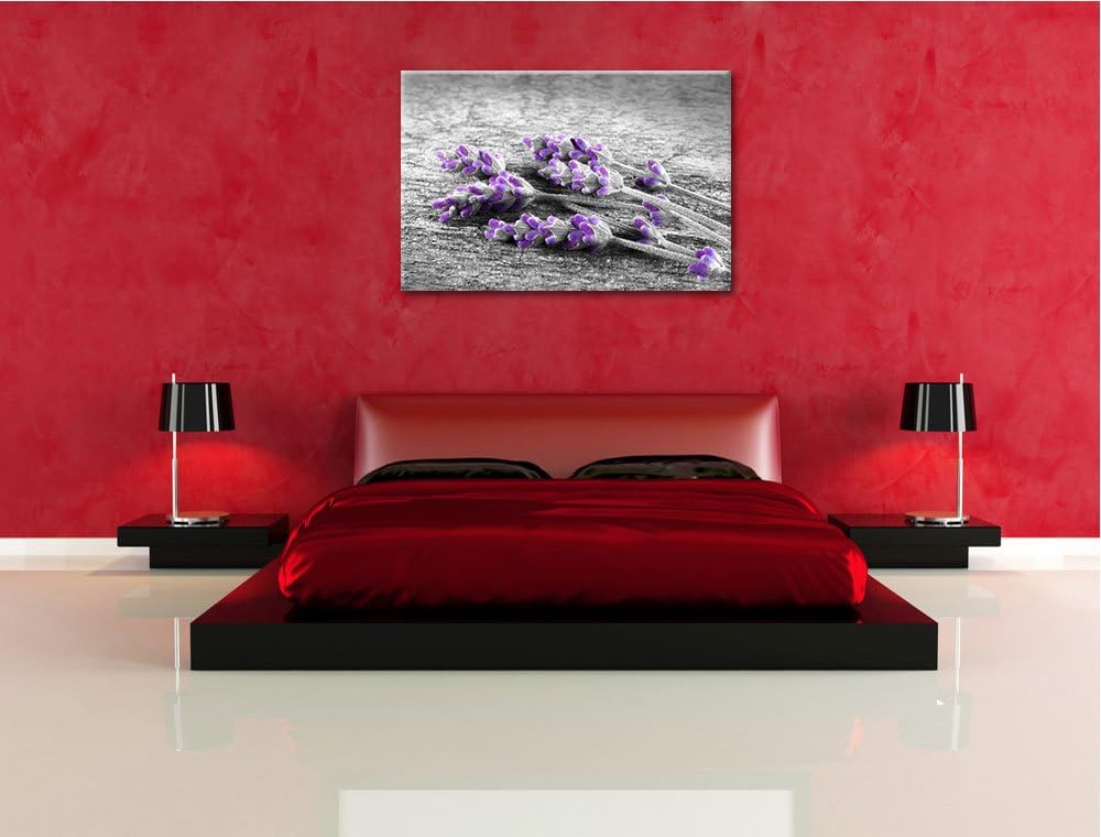 liegender Lavendel auf Stamm schwarz/weiss Format: 100x70 auf Leinwand, XXL riesige Bilder fertig ge