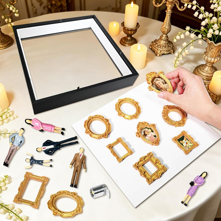 DIY Mini Museum Silhouetten Box mit LED, Mini Bilderrahmen Vintage, Shadow Box Bilderrahmen Set, Fot