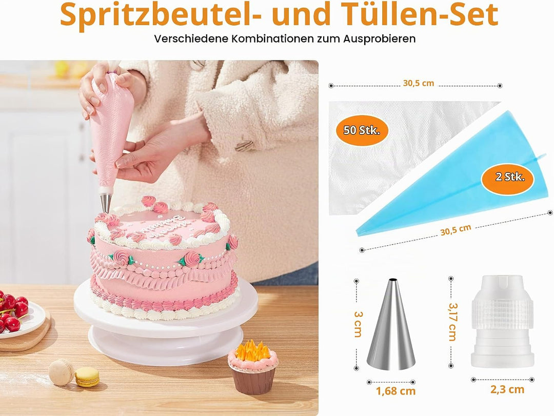 Comforty 71 Stücke Torten Zubehör, Torten Set, Cake Stand, Drehteller für Anfänger und Profis, 3