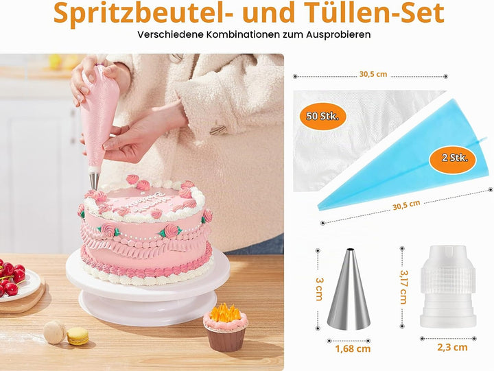 Comforty 71 Stücke Torten Zubehör, Torten Set, Cake Stand, Drehteller für Anfänger und Profis, 3
