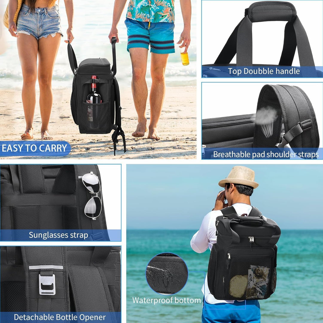 Estarer Kühlrucksack 35L Kühltasche Picknickrucksack Wasserdichter Rucksack 34L Schwarz, 34L Schwarz