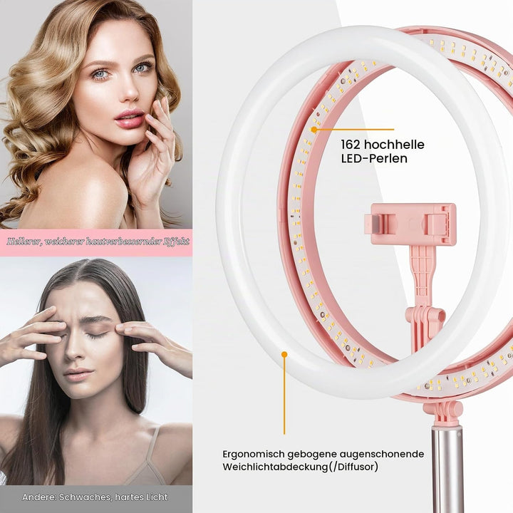 TARION LED Ringlicht: 11,8 Zoll Faltbare Ringleuchte Tisch Ringlicht mit Stativ und Handyhalter für