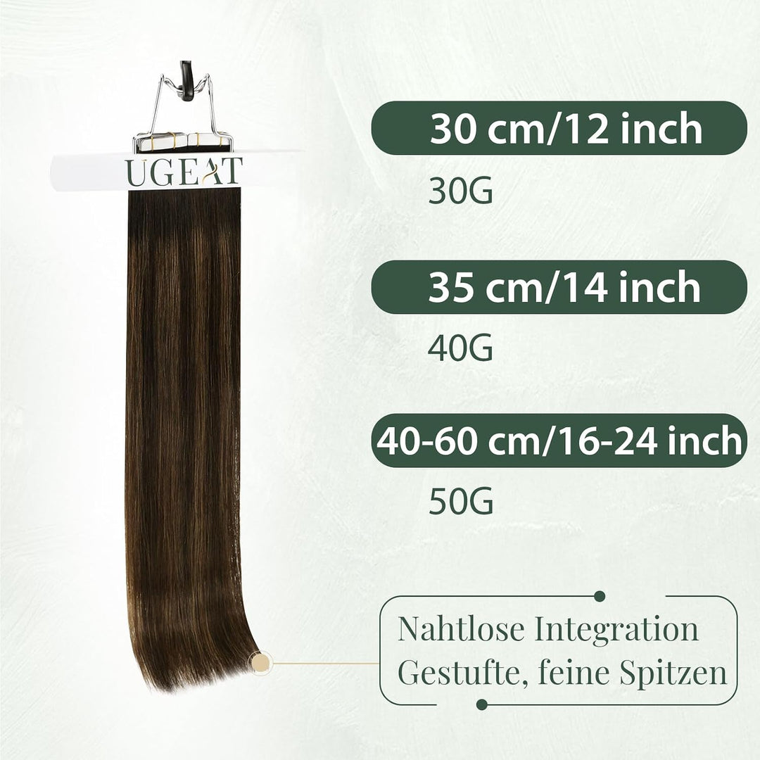Ugeat Echthaar Extensions Tape Braun Balayage Echthaar Tape in Extensions Dunkelbraun Balayage Remy