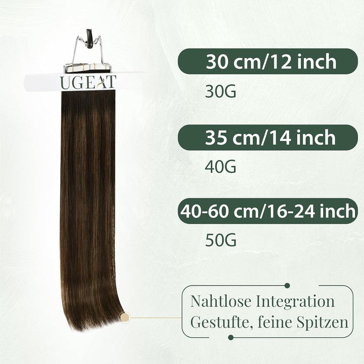 Ugeat Echthaar Extensions Tape Braun Balayage Echthaar Tape in Extensions Dunkelbraun Balayage Remy