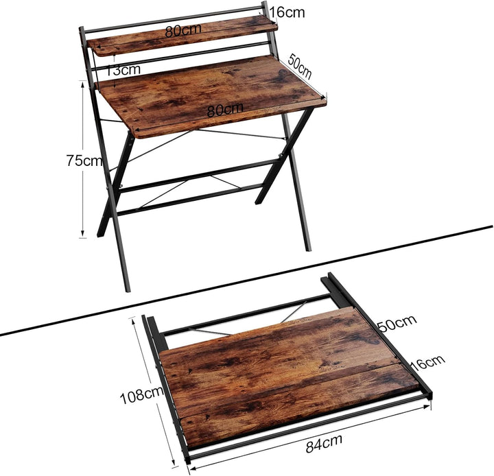 PIPIPOXER 80x50cm Klappbarer Schreibtisch Mit Regal Und Monitorständer, Klapptisch Für Home Office,