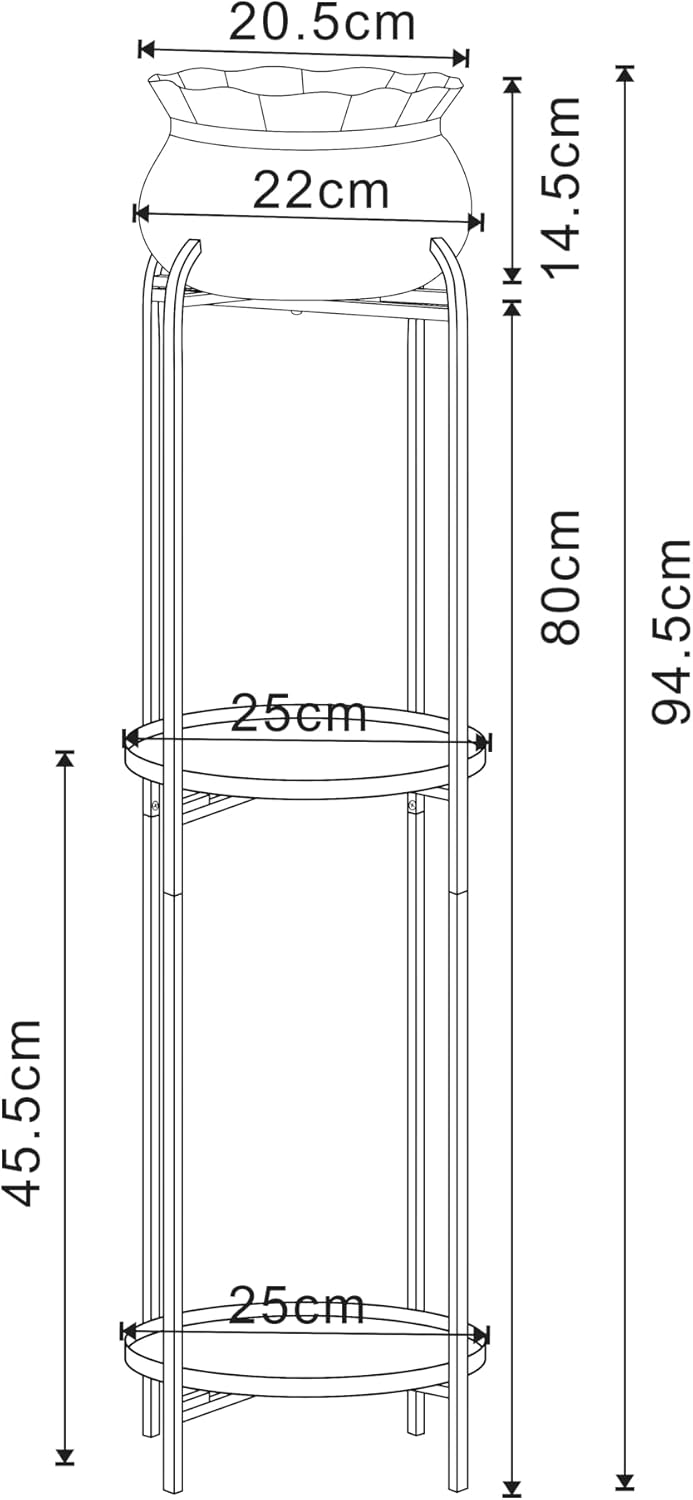 [en.casa] Blumenständer Altena Pflanzenständer mit Blumentopf und 2 Ablagen Metall Grau Pflanzenrega
