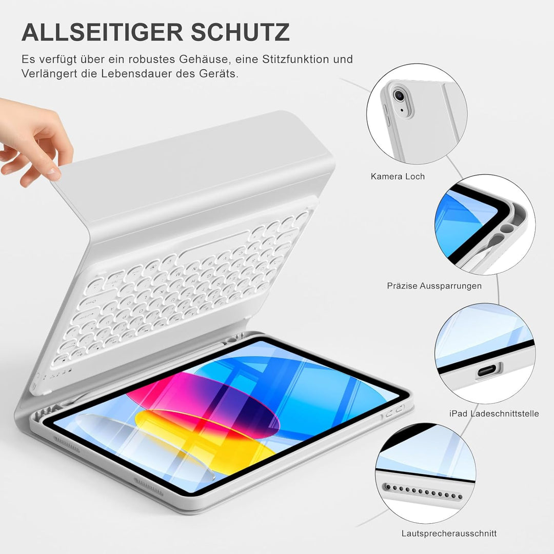 ZOPSGYU Hülle mit Tastatur für iPad A16 11. /10. Generation 2025/2022, 11/10,9 Zoll, Farben Beleucht