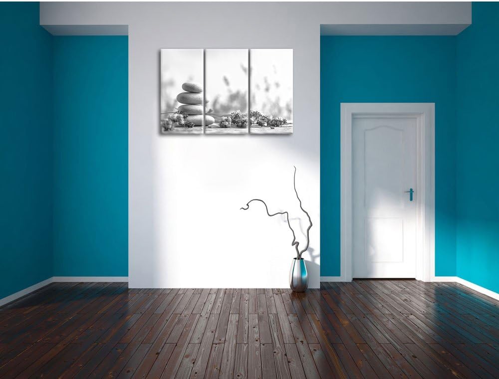 Pixxprint Lavendel Spa-Stillleben Kunst B&W / 3-Teilig/Gesamtmass 120cm Leinwandbild bespannt auf Ho