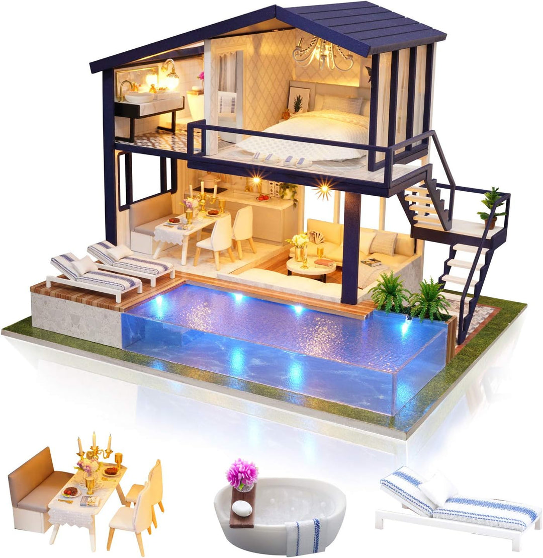 Cuteefun DIY Miniatur Puppenhaus Kit zum BAU Miniatur Haus mit Musik und Möbeln Selber Bauen Kreativ