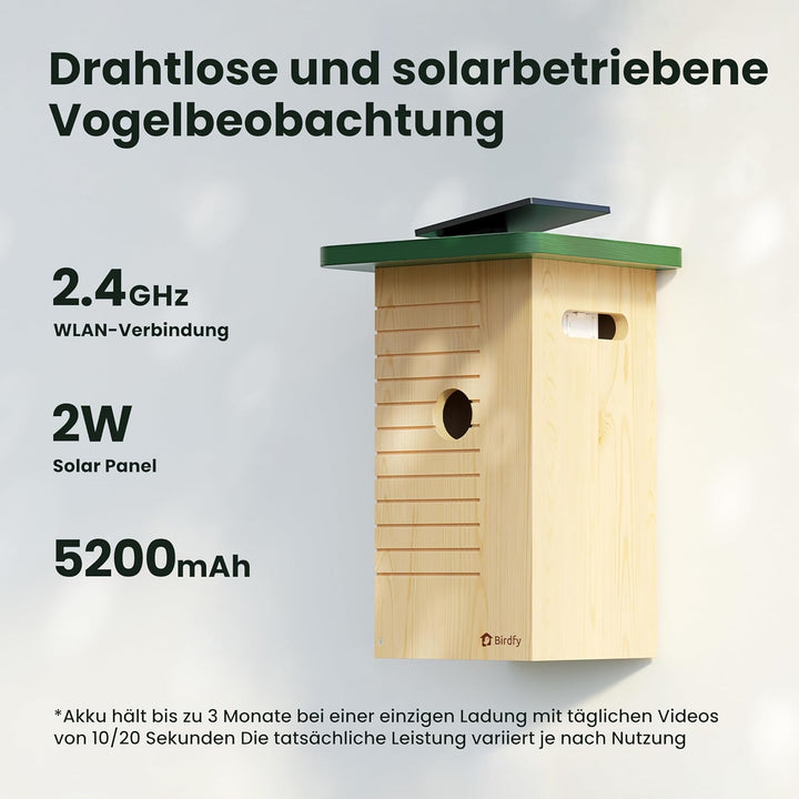 Birdfy Vogelhaus mit Kamera Solar, 1080P FHD Live-View, Echtzeitbeobachtung des Nestbaus und der Bru