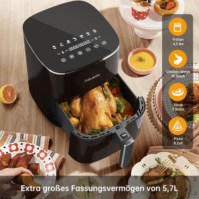 Fabuletta Heissluftfritteuse 5,7L, 11-in-1 Air Fryer, Max230℃ Heissluft Fritteusen, Digitaler Timer