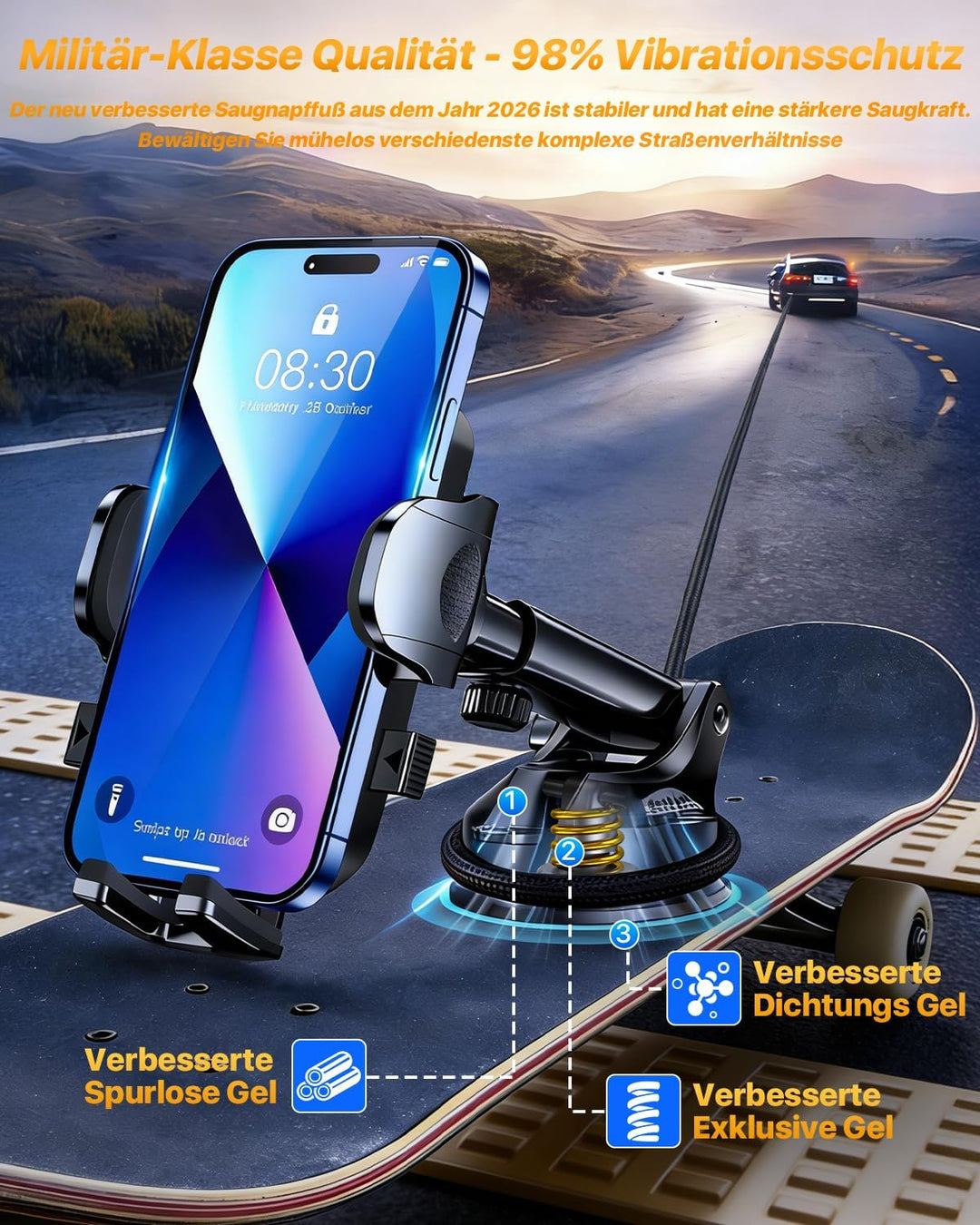 HTU 2026 Verbesserte 4-in-1 Handyhalterung Auto mit 36KG Starker Saugnapf & Lüftungshaken, Super Sta