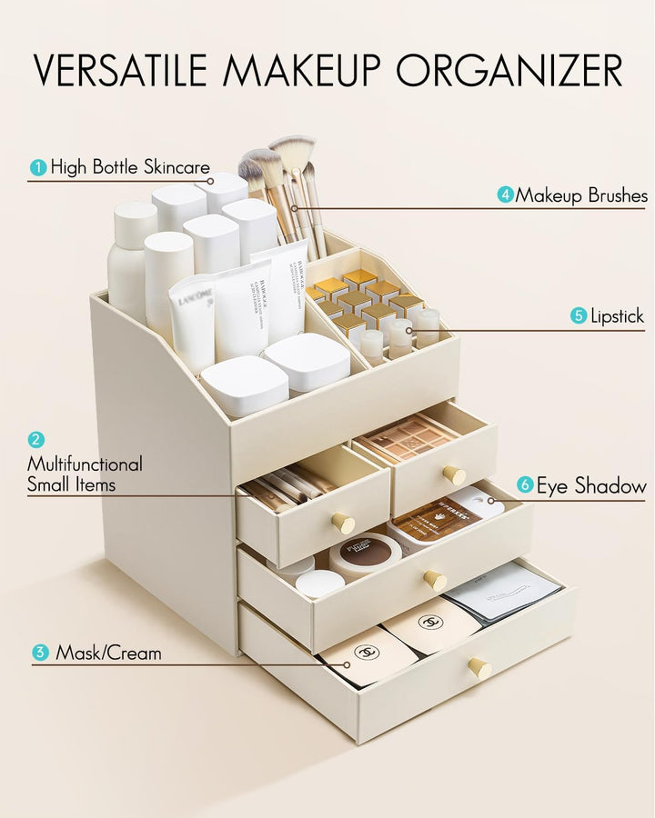 Vlando Make up Organizer mit 4 Schubladen, Schminktisch Organizer, Kosmetik Organizer, Schmink Organ