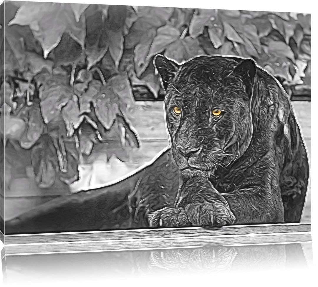 schöner schwarzer Panther schwarz/weiss Deluxe Format: 100x70 cm auf Leinwand, XXL riesige Bilder fe
