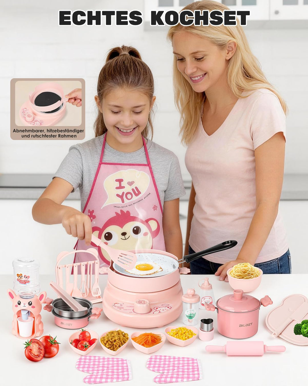Küchenset Kinder 42-Teilig, komplettes Kinderküche Zubehör mit vollem Topfset für 8-12 Jahre zum Koc