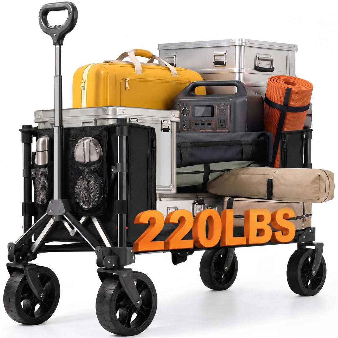 Overmont Bollerwagen Faltbar 3-in-1-120L 100KG Belastbar Klappbarer Handwagen mit All-Terrain Rädern
