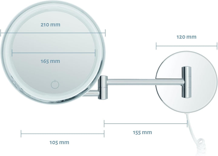 Libaro LED Kosmetikspiegel Siena Vergrösserungsspiegel 7 Fach Wandmontage Dimmerfunktion Auto-Off (m
