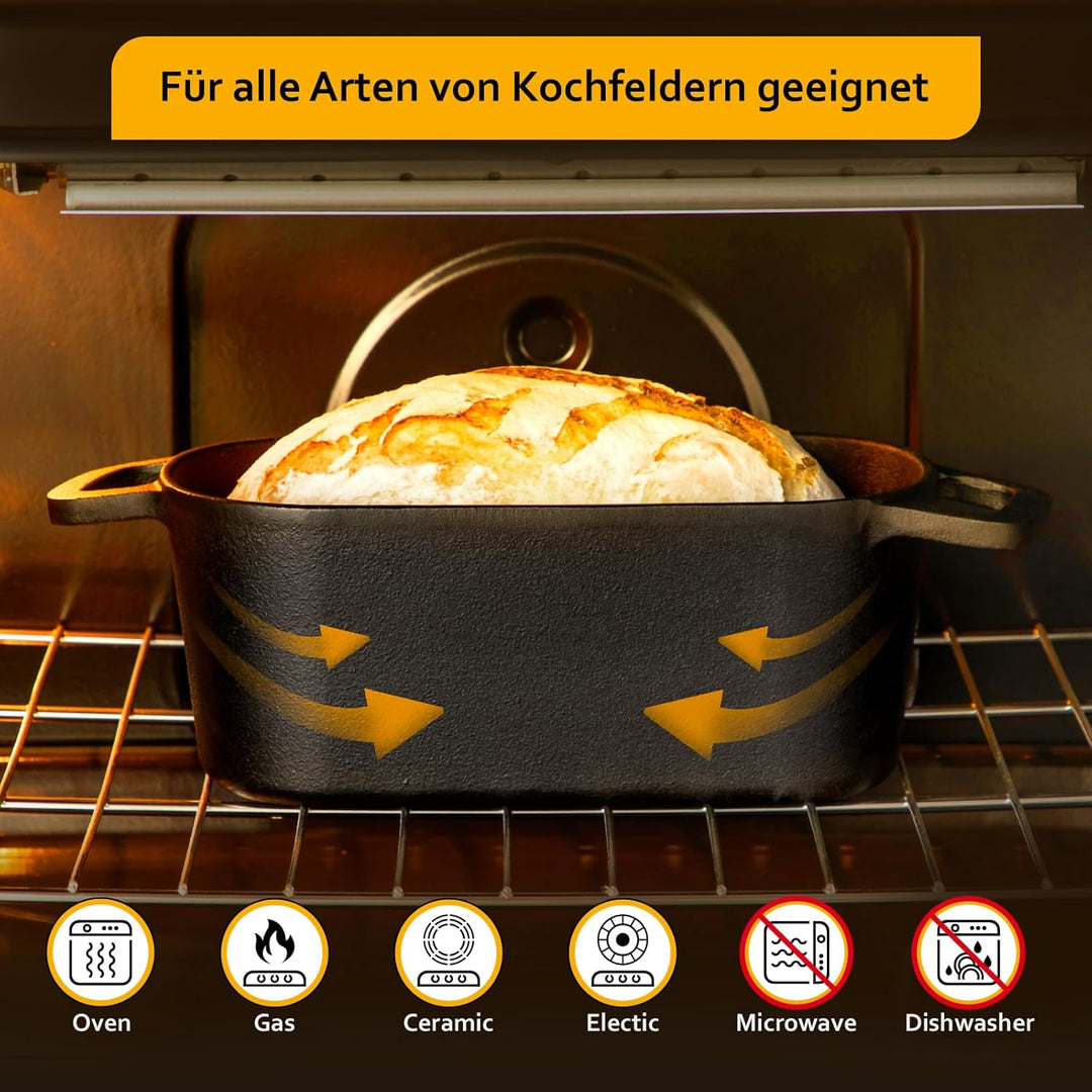 Velaze Quadrat Gusseisen Bräter mit Deckel Backofengeeignet – 28cm Schmortopf mit Deckel, Gusseisen-