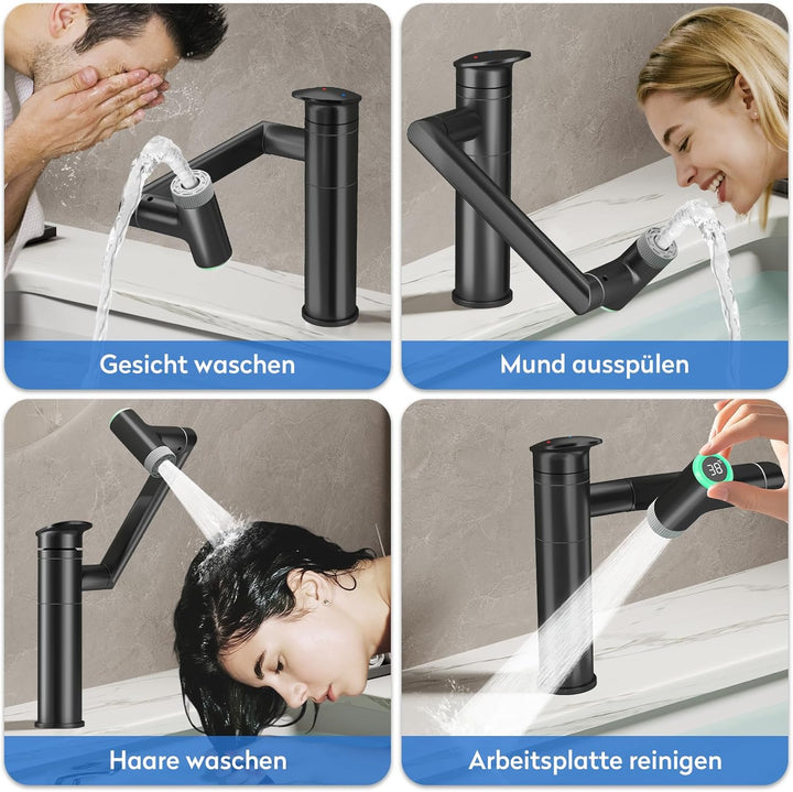 JONKEAN Wasserhahn Bad mit Temperaturanzeige(Batterielos), 1080° Drehbar Einhebelmischer Waschbecken