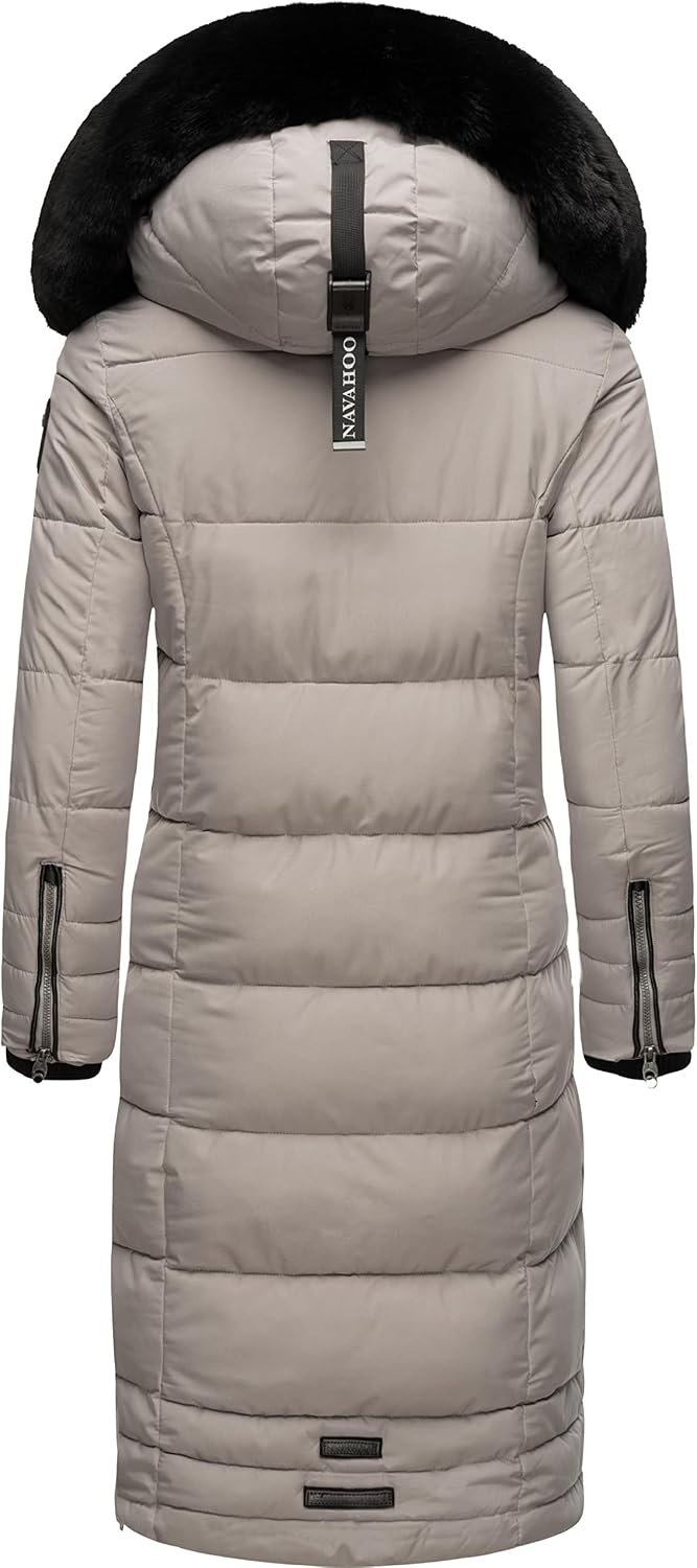 Navahoo Damen Wintermantel Warmer Steppmantel lang mit Abnehmbarer Kapuze Fahmiyaa XS-3XL XS Zinc Gr