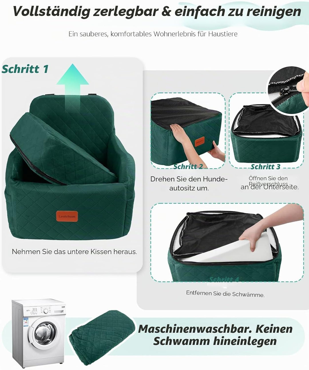 Hunde-Autositz für kleine/mittelgrosse Hunde, tragbarer Welpensitz mit erhöhtem Kissen, vollständig