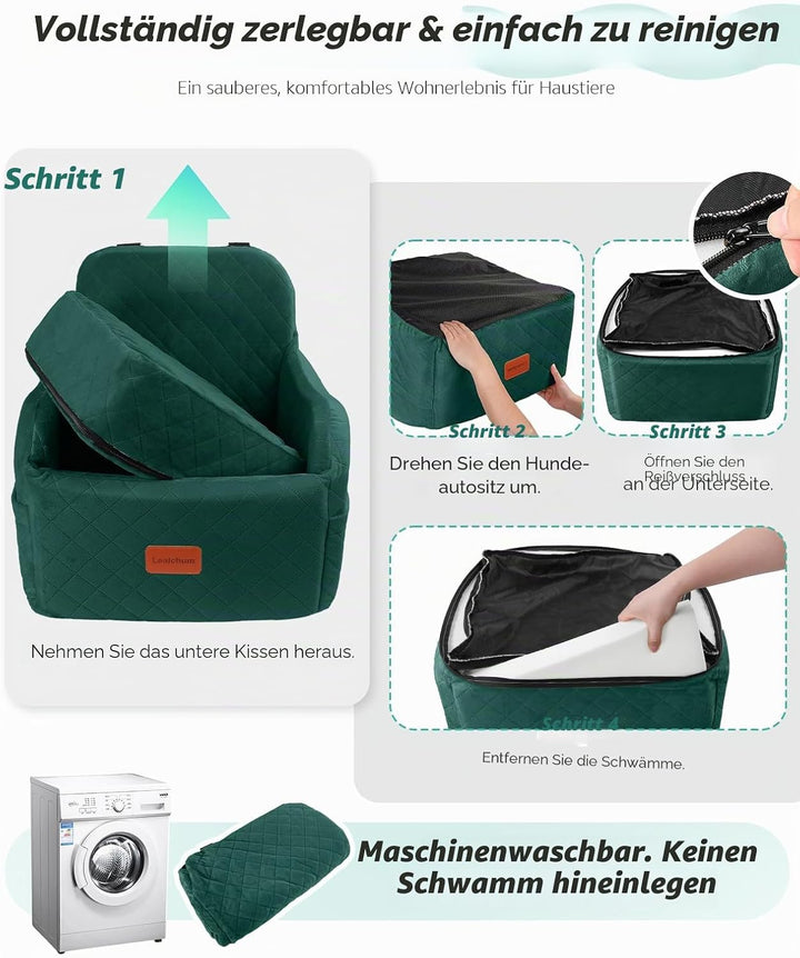 Hunde-Autositz für kleine/mittelgrosse Hunde, tragbarer Welpensitz mit erhöhtem Kissen, vollständig