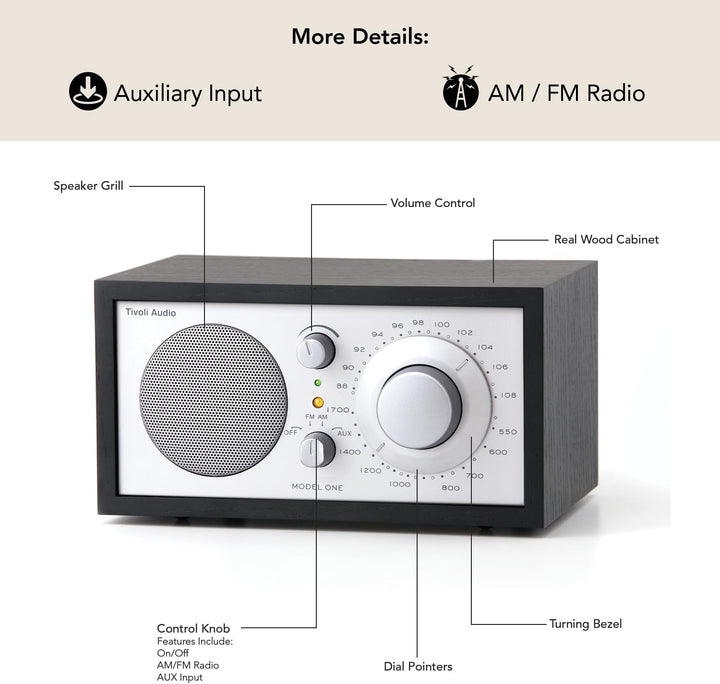 Tivoli Audio Model One BT Bluetooth UKW-/MW-Tisch Radio (Weiss/Silber) Weiss / Silber, Weiss / Silbe