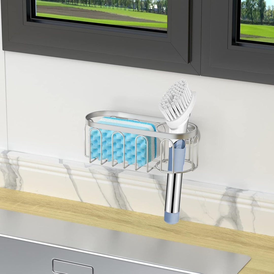 Yazoni 2-in-1 Schwammhalter für Küchenspüle, Saugnapf-Regal/Caddy, kein Bohren, rostfrei, Organizer