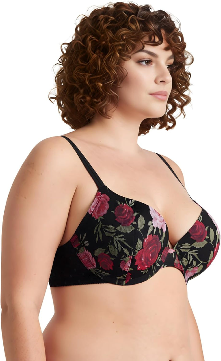 Curve Muse Damen Push-Up-BH (2er Pack) 70D Schwarzer Druck, Schwarz(2er Pack), 70D Schwarzer Druck,