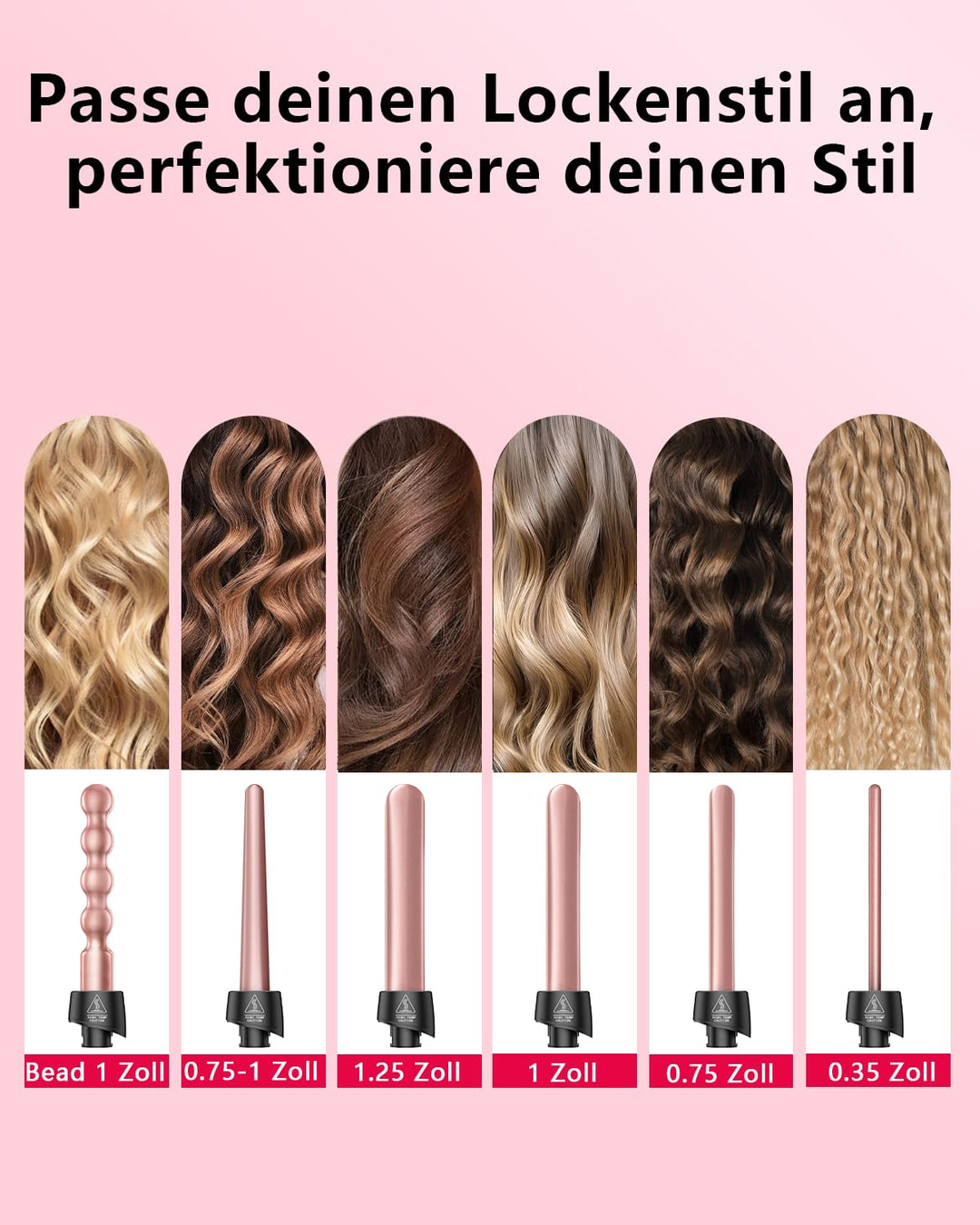 6 in 1 Lockenstab &amp; Schnellaufheizendes Lockenstab-Set mit 6 austauschbaren Keramik-Barrels, schnell