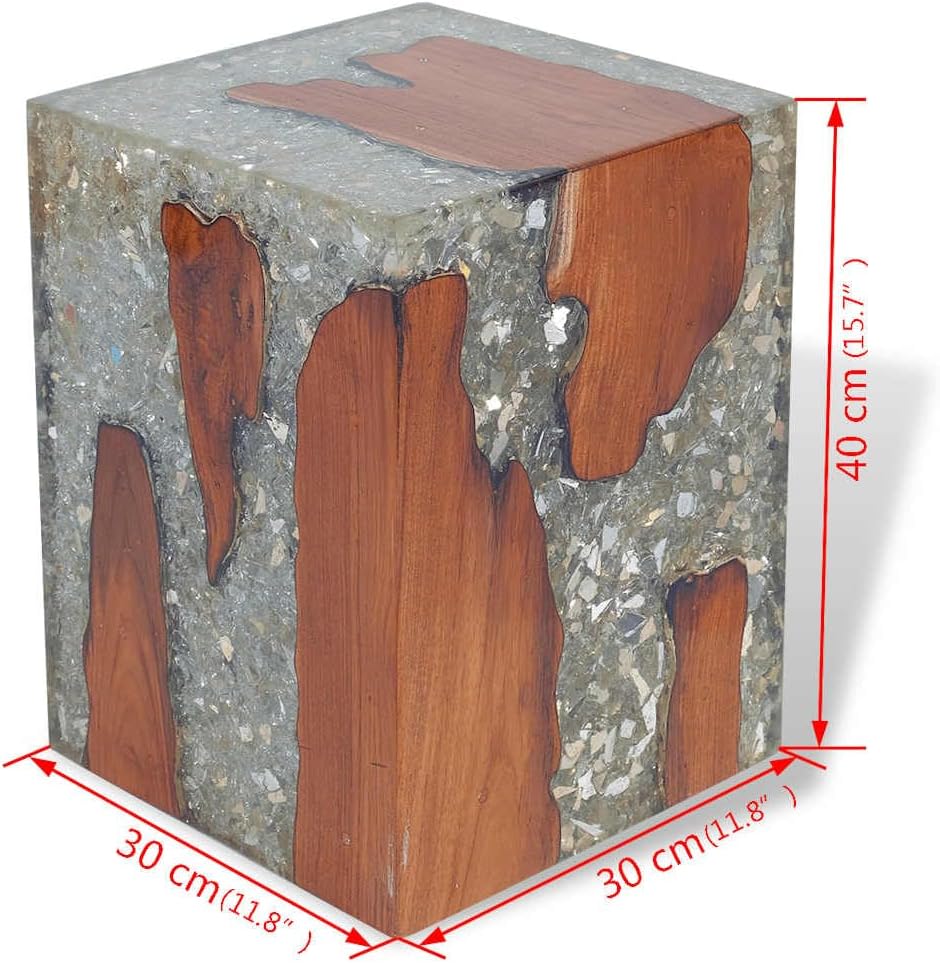 vidaXL Teak Massivholz Hocker Sitzhocker Fusshocker Beistelltisch Harz 30x30x40cm