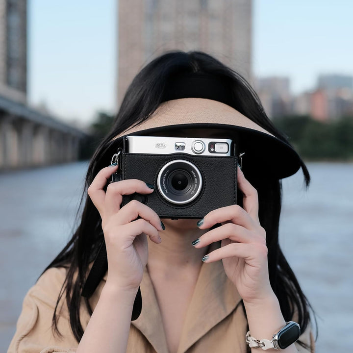 Rieibi Mini EVO Kameratasche, Vintage PU Leder Hülle Schutzhülle für Fujifilm Instax Mini EVO Sofort