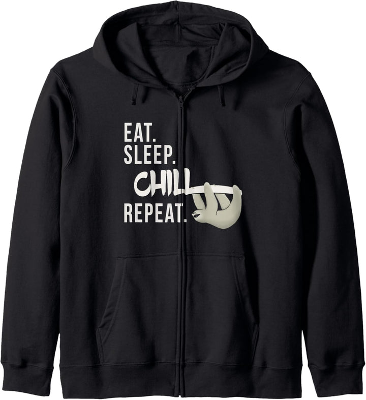 Eat Sleep Chill Repeat Faulpelz Faultier Silhouette Kapuzenjacke