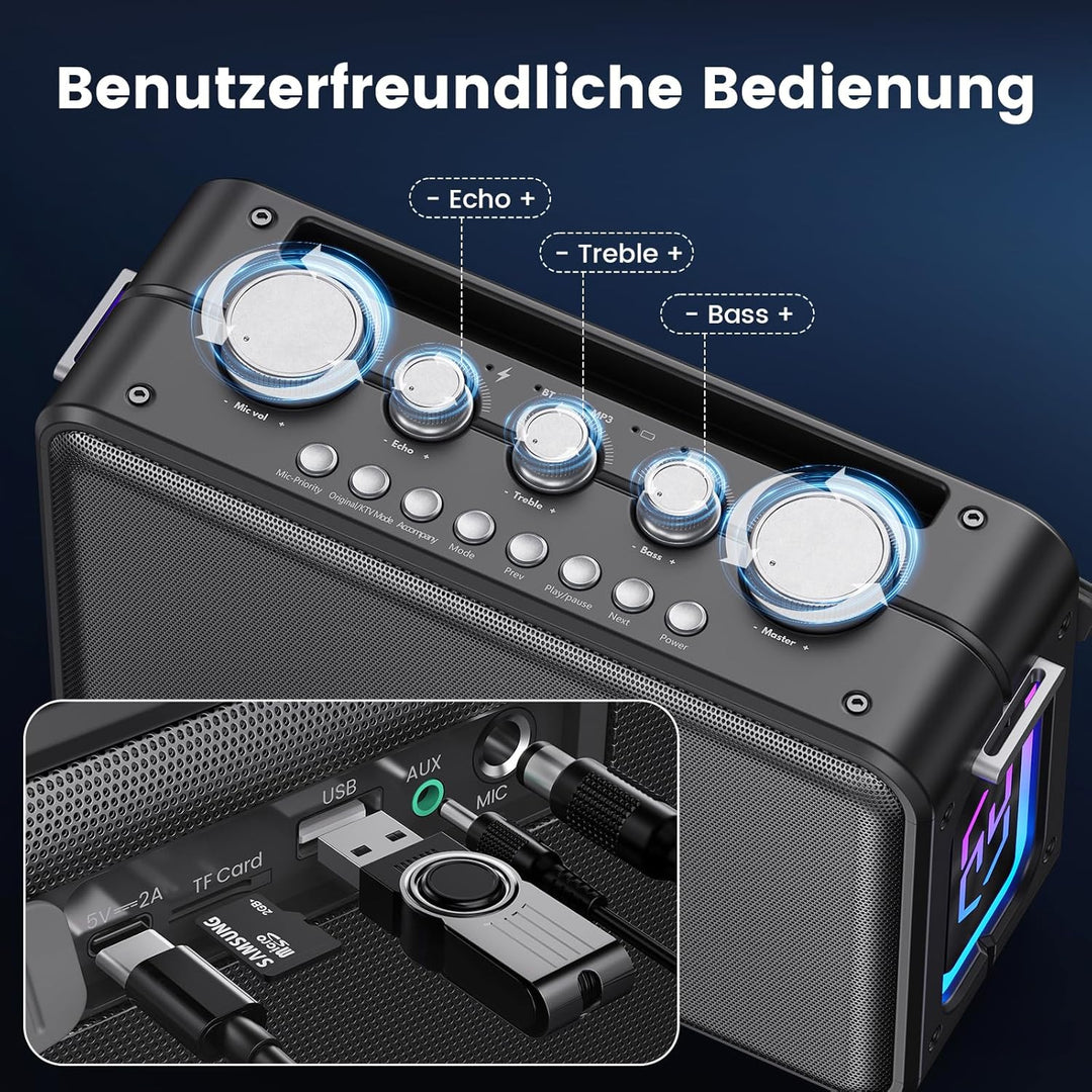 Karaoke Maschine mit 2 Karaoke Mikrofonen,Tragbare Bluetooth 5.3 Karaoke Maschine für Erwachsene Unt