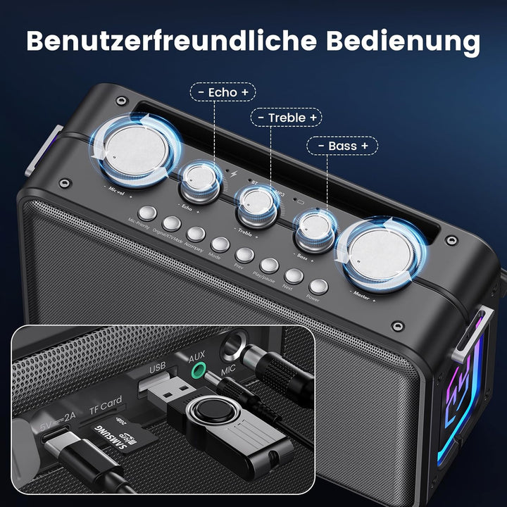 Karaoke Maschine mit 2 Karaoke Mikrofonen,Tragbare Bluetooth 5.3 Karaoke Maschine für Erwachsene Unt