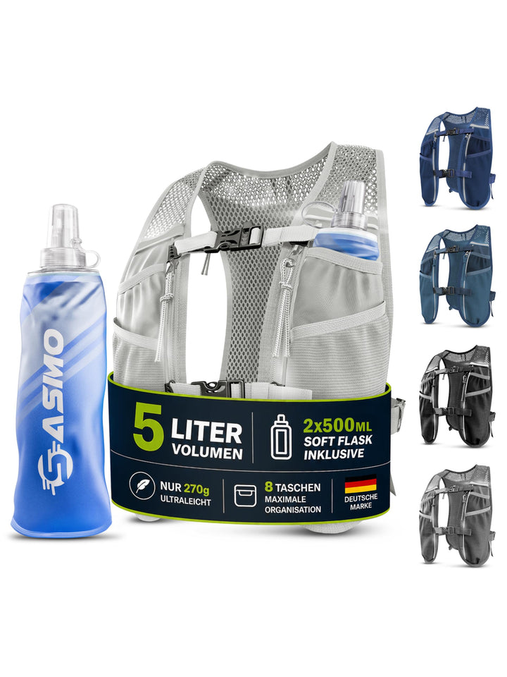 SASMO® Laufweste Damen & Herren 5L / 2L | Running Vest - Ultraleicht & atmungsaktiv| Laufrucksack Da