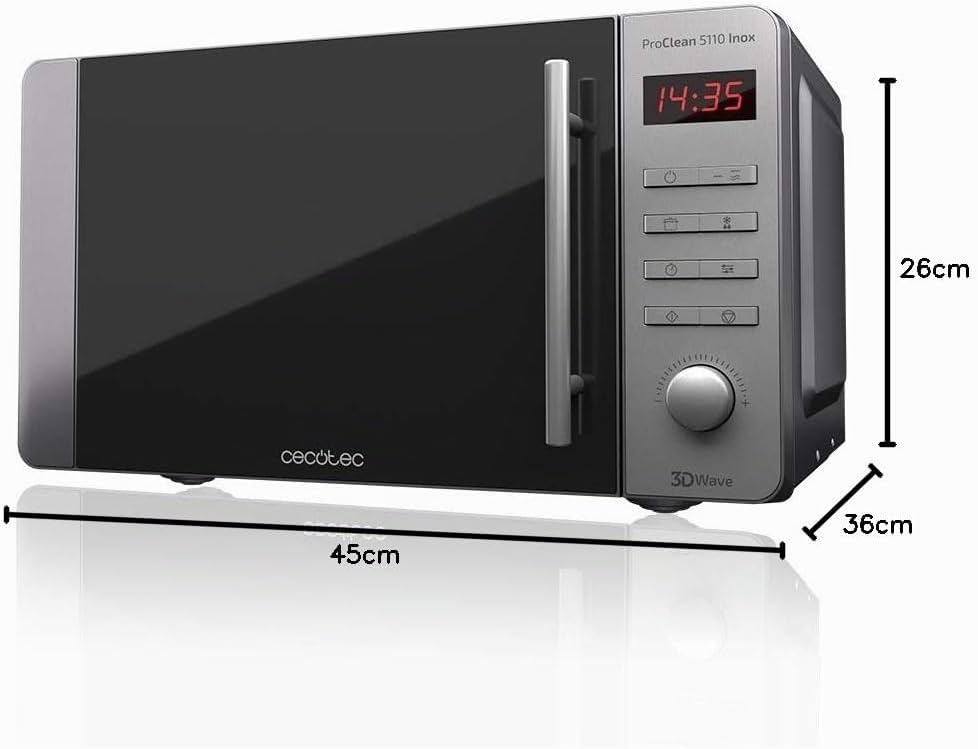 Cecotec Mikrowelle Pro Clean 5110 Inox. 700 W, Grill 800 W, 20 L, Ready 2 Clean, Beschichtung 3D Wav